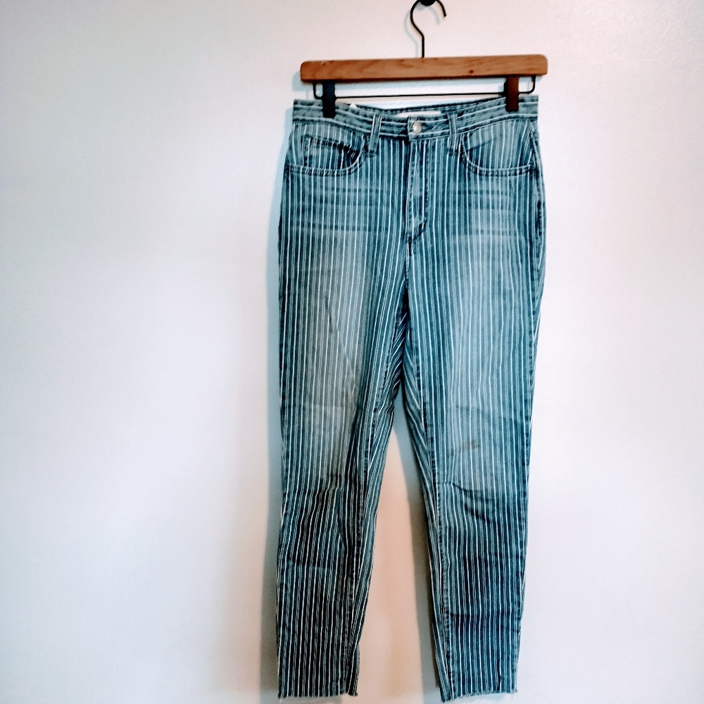 Joe's light blue striped jeans size 28, has small stain in leg